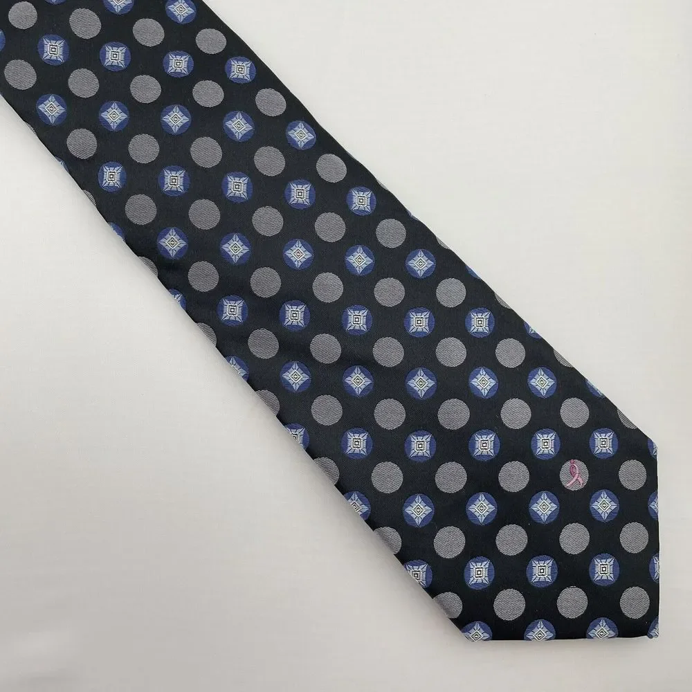KNOTS‎ FOR HOPE Men's Silk Designer Necktie Black/Blue Geometric 62